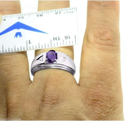 Vista 4 de Rylos Anillos de plata de ley para hombre, clásicos de 0.315 x 0.236 in, con piedras preciosas ovaladas y diamantes brillantes genuinos, anillos