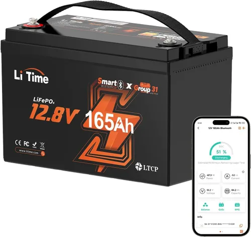 Vista 31 de Litime Batería de litio Xtra-Mini LiFePO4 de 12 V 100 Ah con Bluetooth y BMS de 100 A, mini batería de litio de 12 voltios, máximo 15000 ciclos