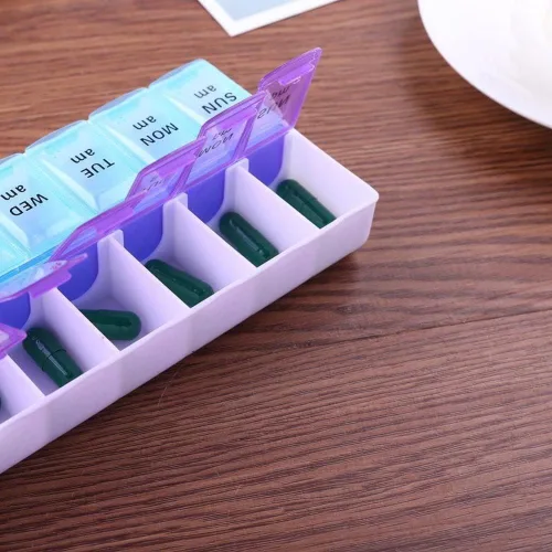 Vista 5 de Organizador de píldoras extragrande, organizador de pastillas XL para 7 días 2 veces al día, pastillero diario semanal, caja de medicina de gran
