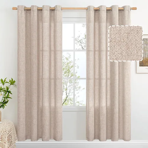 Vista 48 de BGment Cortinas de Lino Beige de 63 Pulgadas de Largo 2 Paneles - Tratamientos para Ventanas con Textura de Arpillera Filtrantes de Luz Cortinas