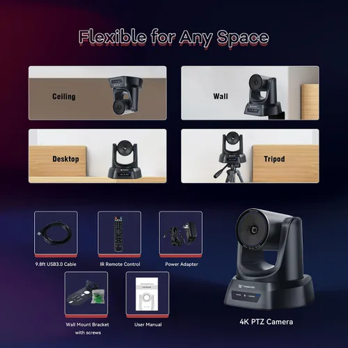 Vista 9 de TONGVEO Cámara PTZ 4K UHD AI Seguimiento automático Zoom óptico 3X HDMI/USB3.0 Cámara de videoconferencia para adoración a la iglesia Transmisión