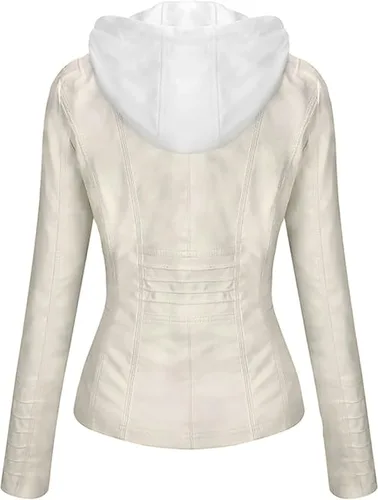 Vista 3 de Springrain Chaqueta de piel sintética para mujer, con capucha desmontable
