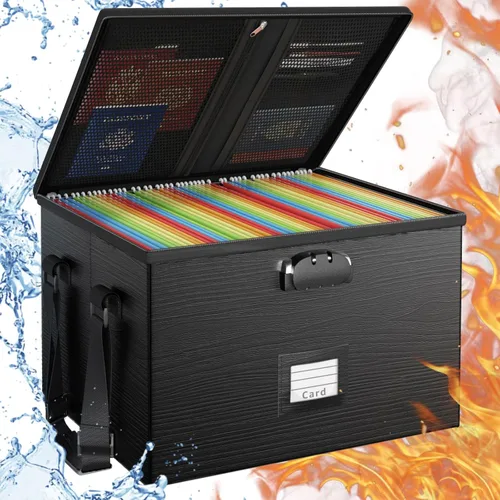 Vista 8 de ROSONG Caja de Documentos Ignífuga Organizador de Archivos - Caja de Almacenamiento Portátil Impermeable con Cerradura y Asa para Colgar Carpetas