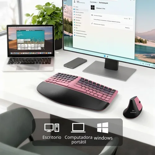 Vista 4 de MOFII Combo de teclado y mouse ergonómicos inalámbricos, teclado curvado dividido con reposamuñecas (comodidad durante todo el día) + mouse óptico
