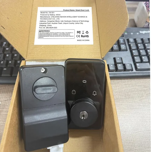 Vista 2 de Bloqueo inteligente sin llave, cerradura de puerta de entrada, control de aplicación, teclado de pantalla táctil, bloqueo automático, IP54