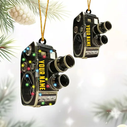 Vista 22 de Adorno personalizado para cámara, adornos de cámara personalizados para árbol de Navidad, cámara de película, adorno de Navidad, adorno