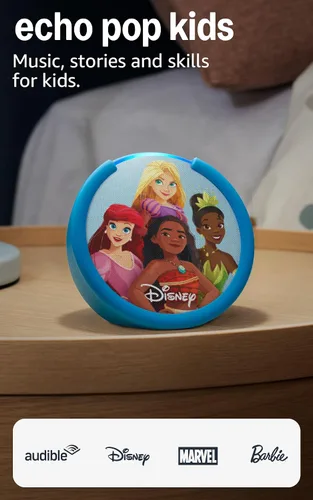Vista 13 de Amazon Echo Pop Kids (último modelo): disfruta de audiolibros infantiles, rutinas para dormir y experiencias con Alexa+ para crear y aprender Disney