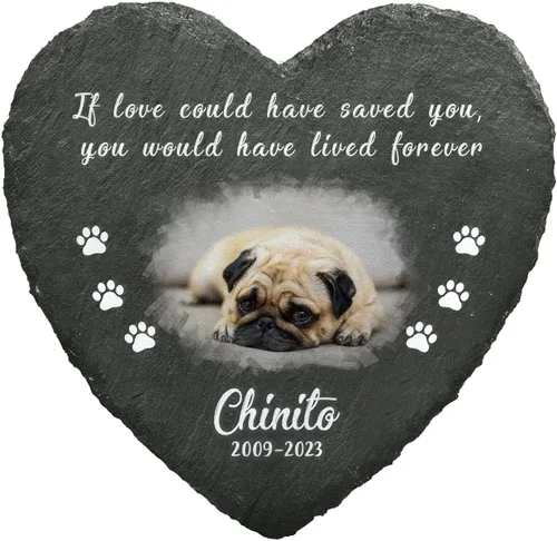 Vista 15 de Sympathy Pet Bereavement Piedra en forma de corazón con huella de perro, placa personalizada para decorar cementerios, recuerda a tus seres queridos