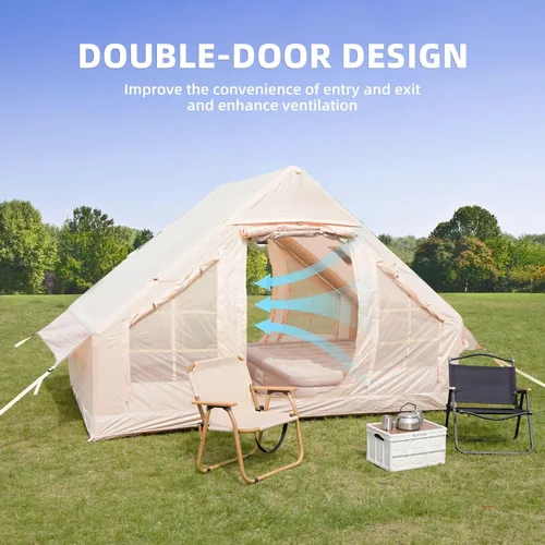 Vista 4 de Tienda de campaña inflable con toldo, tienda de campaña para 4 a 6 personas, 4 estaciones, instalación rápida de 5 minutos, impermeable, resistente