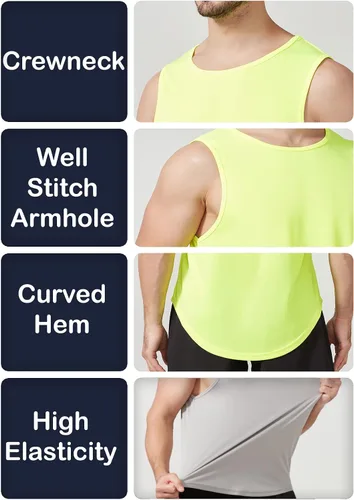 Vista 4 de KizBruo Camiseta sin mangas para hombre, deportiva, gimnasio, atletismo, entrenamiento, secado rápido, ajustada, ajustada, elige una talla más grande