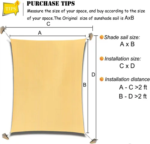 Vista 2 de Toldo tipo vela para patios, pérgolas, patios traseros, jardines y exteriores, rectangular, tela para sombra que bloquea los rayos ultravioleta, 6 x