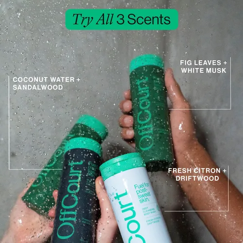 Vista 7 de OffCourt Gel de baño sin sulfato para hombres y mujeres, exfoliante que no seca con ácidos glicólicos y lácticos, deja la piel fresca y suave