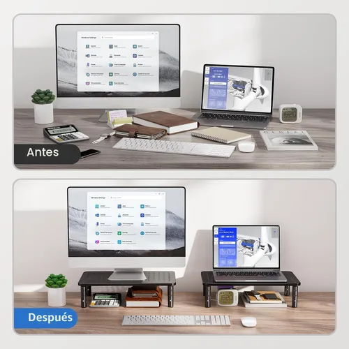 Vista 5 de HUANUO Soporte para monitor de computadora para escritorio, elevador Negro