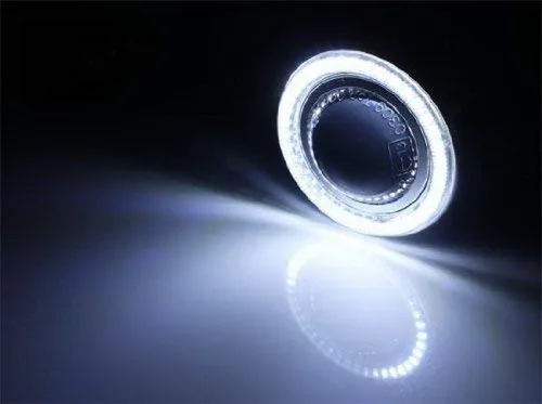 Vista 2 de iJDMTOY - Ajuste universal, 3 pulgadas, lámparas de luz antiniebla con ledes 40-SMD, halógenas, anillos Angel Eyes, para cualquier auto., Blanco