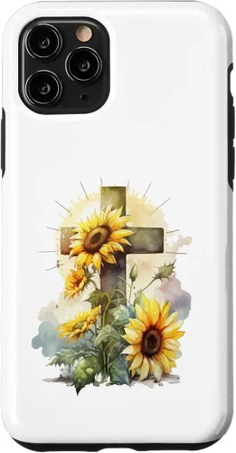 Vista 29 de Faith Christian Cross Watercolor Sunflower Flowers Case for iPhone 17