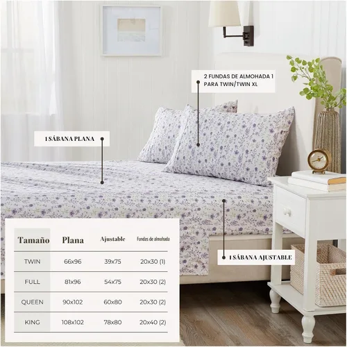 Vista 5 de Great Bay Home - Juego de sábanas y fundas de almohada estampadas, 3 piezas, tamaño individual, de microfibra con estampado floral - Sábanas