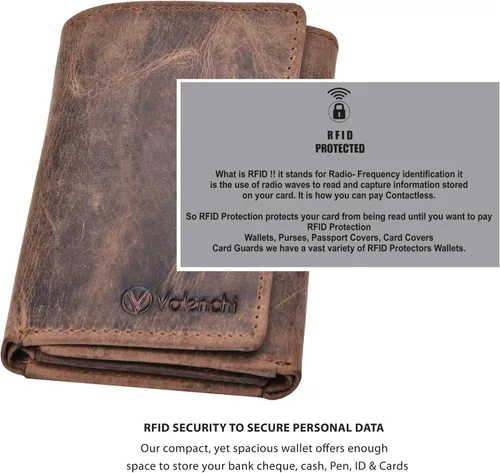 Vista 5 de Cartera Trifold de cuero RFID con 9 ranuras para tarjetas, bolsillo de moneda de bolsillo de 2 notas y ventana de identificación