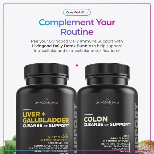 Vista 6 de Livingood Daily Suplemento de apoyo inmunológico, fórmula 4 en 1 con aceite de orégano, monolaurina, L lisina y quercetina, salud intestinal
