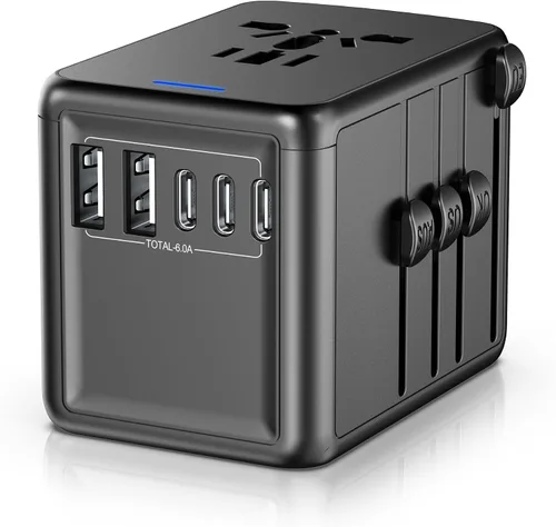 Vista 10 de Adaptador universal de viaje, carga rápida PD de 35 W, 5 puertos USB C/A 2500W AC Outlet, International Power Adapter for Europe UK US AU 200+