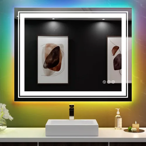 Vista 13 de Snowdool Espejo LED para baño, 28 x 36 pulgadas con retroiluminación RGB de 8 colores + 3 luces delanteras (ajustables individualmente), antiniebla