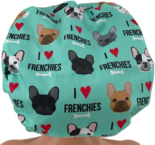 Vista 5 de Gorra de estilo europeo sin cinta I Love Bulldogs franceses. Sombrero de frotar para mujeres y hombres Gorra de trabajo con soporte. Sombreros