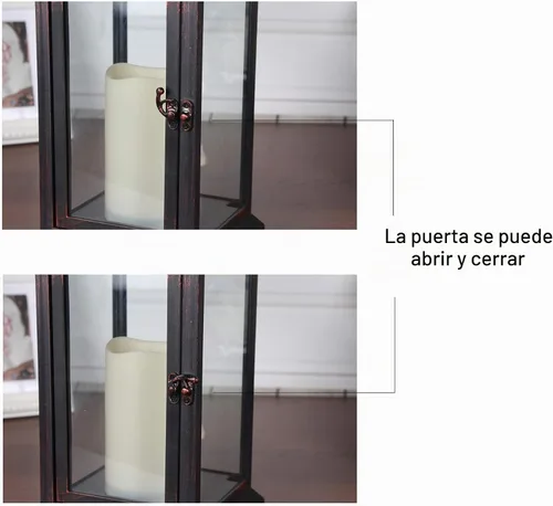 Vista 5 de WRalwaysLX Linterna Decorativa de 15 pulgadas de alto que se Abre como Puerta con Luz de Vela LED sin Llama, Linterna LED