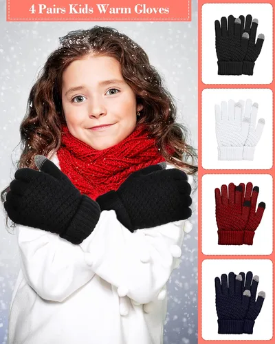 Vista 5 de Coume 4 pares de guantes de punto para pantalla táctil de invierno para niños