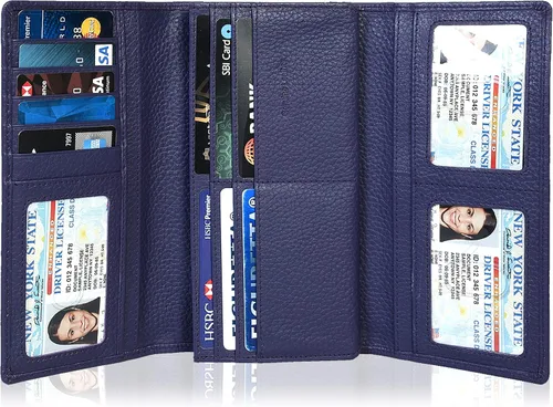 Vista 2 de Carteras de piel con bloqueo RFID, para cheques, con 11 ranuras para tarjetas, para mujer
