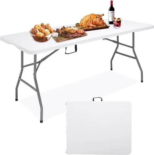 Vista 11 de Mesa plegable de 8 pies, mesa plegable portátil grande blanca