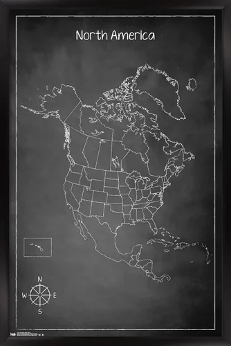Vista 9 de Trends International Chalk Map - Póster de pared de América del Norte, 22.4 pulgadas de largo x 14.7 pulgadas, versión enmarcada de madera de granero