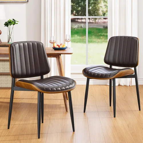 Vista 21 de YaFiti Juego de 2 sillas de comedor, sillas de comedor y cocina modernas de mediados de siglo, sillas tapizadas de piel sintética con diamantes