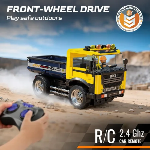 Vista 2 de Wise Block - Juego de bloques de construcción de camión volquete de 365 piezas con control remoto con 1 mini figura, camión de construcción RC