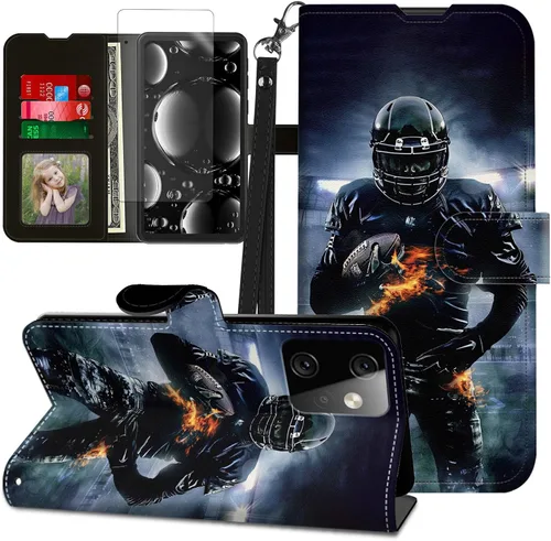 Vista 265 de Funda para Motorola Edge 2022 con protector de pantalla, soporte y tarjetero y correa para la muñeca, funda magnética para Moto Edge 2022 5G UW Lobo