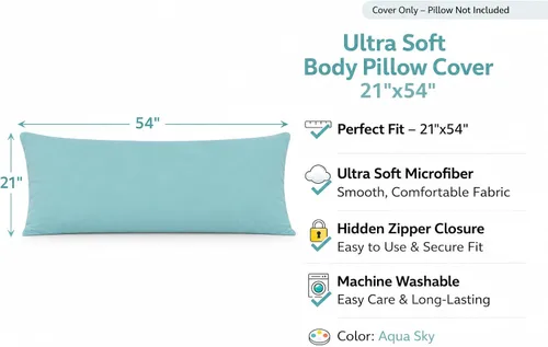 Vista 3 de EVOLIVE Funda de almohada corporal de microfibra ultrasuave de 21 x 54 pulgadas con cierre de cremallera oculto