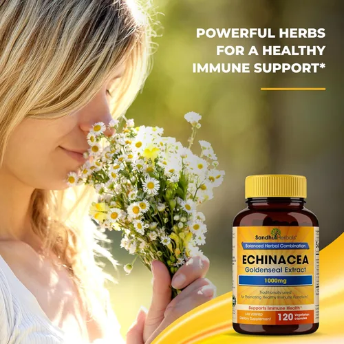 Vista 5 de SANDHUHERBALS Echinacea Goldenseal 1000 mg 120 cápsulas Apoyo del sistema inmunológico Respuesta respiratoria Suplemento de respuesta inflamatoria