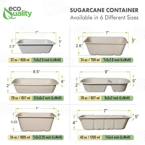 Vista 8 de EcoQuality Cuencos desechables de 22 onzas – Cuencos rectangulares compostables de fibra de caña de azúcar, biodegradables, ecológicos, oblongos