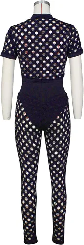 Vista 6 de Ophestin Conjunto sexy de 2 piezas para mujer conjunto de pantalones ajustados con parte superior hueca