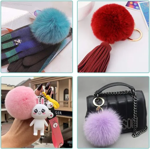 Vista 7 de SIQUK 36 pompones de piel sintética para manualidades, pompón esponjoso con lazo elástico para sombreros, bufandas, guantes, bolsas, accesorios