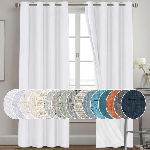 Vista 121 de Cortinas con textura de lino 100% opacas de 64 pulgadas de largo, juego de 2 paneles de cortinas de lino opacas con forro aislante térmico que Arena