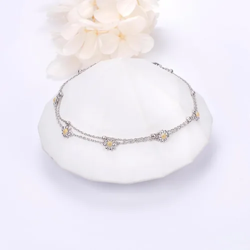 Vista 2 de Ladytree Tobilleras de plata de ley 925 ajustables con cuentas de pie para mujer, tobilleras, joyería de regalo de cumpleaños para adolescentes