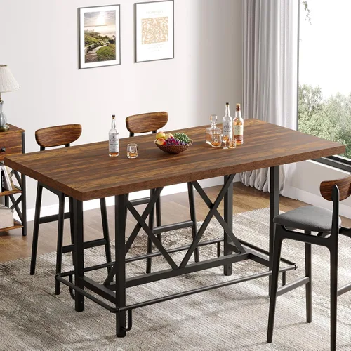 Vista 11 de Tribesigns Mesa de Bar, Mesa de Pub Industrial de Altura de Mostrador con Reposapiés de Metal, Mesa de Comedor de Cocina de Madera Rectangular de 63