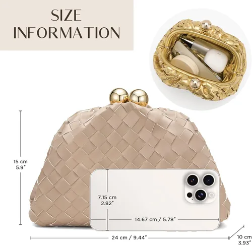 Vista 6 de Gold Clutch Purses for Women, Woven Evening Handbags, Formal Dumpling Bag Beige
