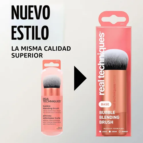 Vista 5 de Real Techniques, brocha de maquillaje Bubble Blending, brocha multiusos para base para productos líquidos, crema y polvo, cabeza de cepillo redonda