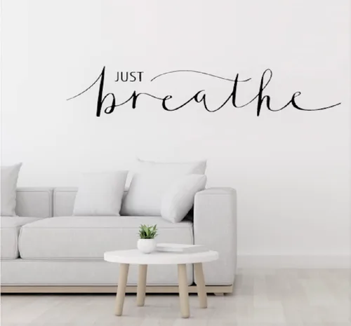 Vista 10 de Aldera Graphics Calcomanía de vinilo para pared, cita inspiradora, calcomanías de letras con texto en inglés "Just Breathe Words" - Mural