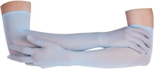 Vista 2 de Alvivi Guantes largos de malla transparente para mujer, longitud del codo, dedos completos, medias y manoplas para club