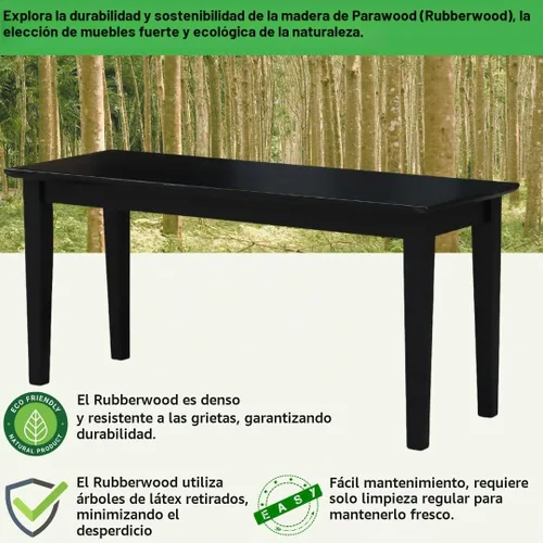 Vista 3 de International Concepts - Banco estilo coctelera, 39 pulgadas de ancho, madera de parawood maciza, sin terminar Negro