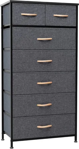 Vista 11 de Crestlive Products Cómoda para dormitorio, torre de almacenamiento alta y delgada, marco de acero resistente, parte superior de madera, cubos