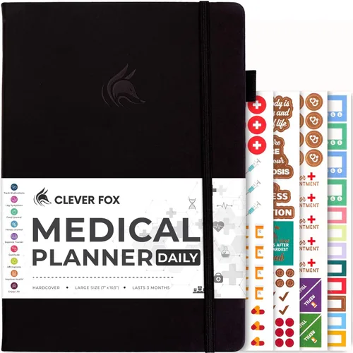 Vista 9 de Clever Fox Planificador médico diario: cuaderno de diario de salud, diario de bienestar y cuaderno de registro de autocuidado, dura 3 meses, 7 x