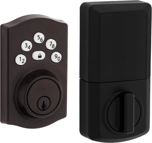 Vista 9 de Kwikset Powerbolt 240 - Cerradura de pestillo electrónica tradicional para puerta con teclado de 5 botones, color negro mate, con cómoda entrada sin