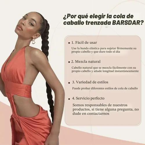 Vista 6 de Barsdar Extensión de 26 Pulgadas de Cola de Caballo Trenzada Larga con Banda Elástica - Extensiones de Cabello en Cola de Caballo Recta y Elegante